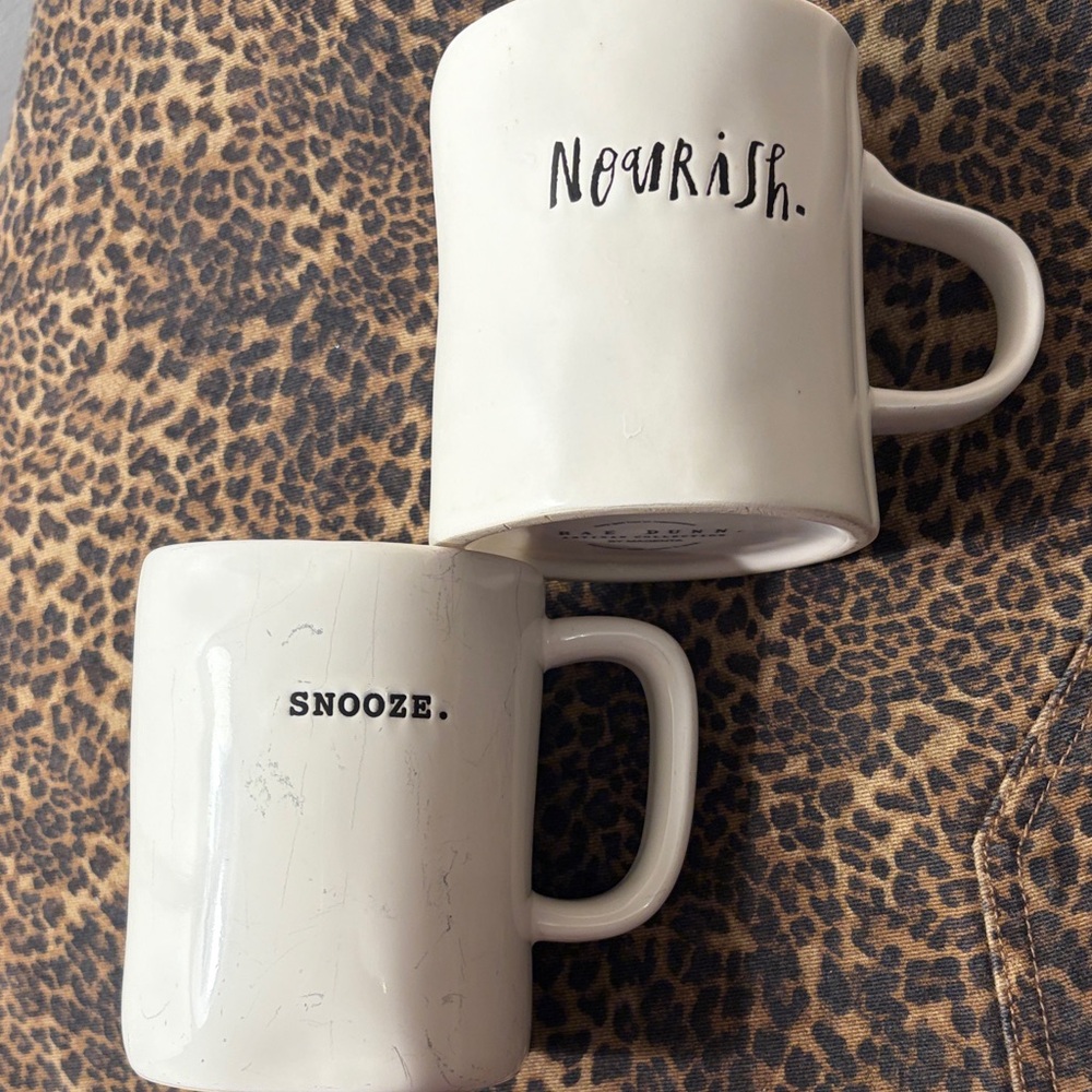 RAE DUNN 🛍️ Nourish & Snooze White Ceramic Mugs - Set of 2- vintage
